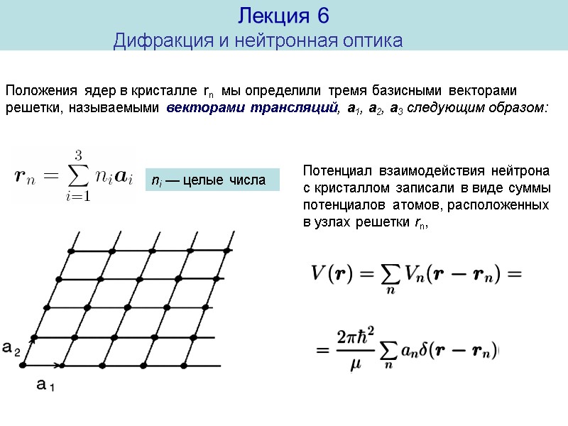 Положения ядер в кристалле rn  мы определили тремя базисными векторами решетки, называемыми векторами